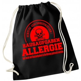 Hausaufgaben Allergie ! Gymbag Rucksack Turnbeutel Tasche  Jungen und Mädchen Backpack für Pausenhof, Schule, Sport