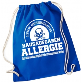 Hausaufgaben Allergie ! Gymbag Rucksack Turnbeutel Tasche  Jungen und Mädchen Backpack für Pausenhof, Schule, Sport