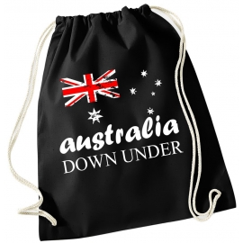 AUSTRALIA Vintage GYMBAG Down Under Australien Blau Navy Schwarz Rucksack Gymsac Back pack Ranzen Sporttasche Turnbeutel