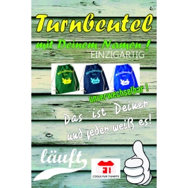 Matschbeutel mit Namen ! Turnbeutel Gymbag Rucksack  Tasche Backpack für Pausenhof, Schule, Kindergarten, Sport, Urlaub, Training