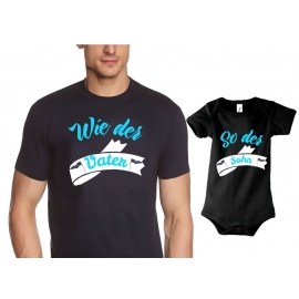 PAPA T-SHIRT + Strampler in Geschenkbox - Set zur Geburt Vater und Baby - Wie der Vater so der Sohn ! Junge und Mädchen Strampler + Männer T-Shirt  S M L XL 2XL 3XL  Baby Body