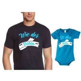 PAPA T-SHIRT + Strampler in Geschenkbox - Set zur Geburt Vater und Baby - Wie der Vater so der Sohn ! Junge und Mädchen Strampler + Männer T-Shirt  S M L XL 2XL 3XL  Baby Body