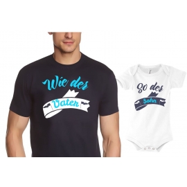 PAPA T-SHIRT + Strampler in Geschenkbox - Set zur Geburt Vater und Baby - Wie der Vater so der Sohn ! Junge und Mädchen Strampler + Männer T-Shirt  S M L XL 2XL 3XL  Baby Body