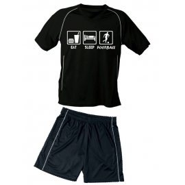 TRIKOTSET mit DEINEM NAMEN + NUMMER !! Fußball EAT SLEEP FOOTBALL Kinder Fußball Trikot + Hose  Kids 98-104, 110-116, 122-128, 134-140, 146-152, 158-164 cm schwarz, rot, blau. Grün, orange, weiß, gelb