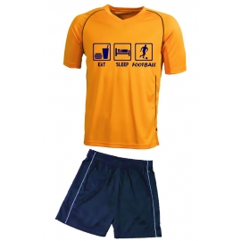 TRIKOTSET mit DEINEM NAMEN + NUMMER !! Fußball EAT SLEEP FOOTBALL Kinder Fußball Trikot + Hose  Kids 98-104, 110-116, 122-128, 134-140, 146-152, 158-164 cm schwarz, rot, blau. Grün, orange, weiß, gelb