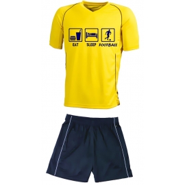 TRIKOTSET mit DEINEM NAMEN + NUMMER !! Fußball EAT SLEEP FOOTBALL Kinder Fußball Trikot + Hose  Kids 98-104, 110-116, 122-128, 134-140, 146-152, 158-164 cm schwarz, rot, blau. Grün, orange, weiß, gelb