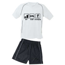 TRIKOTSET mit DEINEM NAMEN + NUMMER !! Fußball EAT SLEEP FOOTBALL Kinder Fußball Trikot + Hose  Kids 98-104, 110-116, 122-128, 134-140, 146-152, 158-164 cm schwarz, rot, blau. Grün, orange, weiß, gelb