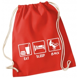 EAT SLEEP BMX ! Gymbag Rucksack Turnbeutel Tasche Backpack für Pausenhof, Schule, Sport, Urlaub