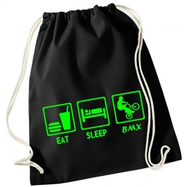 EAT SLEEP BMX ! Gymbag Rucksack Turnbeutel Tasche Backpack für Pausenhof, Schule, Sport, Urlaub