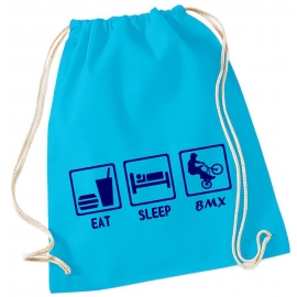 EAT SLEEP BMX ! Gymbag Rucksack Turnbeutel Tasche Backpack für Pausenhof, Schule, Sport, Urlaub