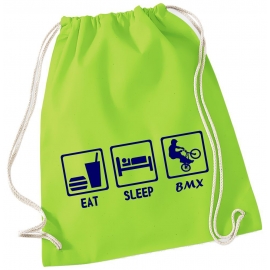 EAT SLEEP BMX ! Gymbag Rucksack Turnbeutel Tasche Backpack für Pausenhof, Schule, Sport, Urlaub