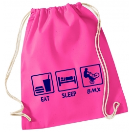 EAT SLEEP BMX ! Gymbag Rucksack Turnbeutel Tasche Backpack für Pausenhof, Schule, Sport, Urlaub