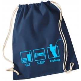 EAT SLEEP FISHING ANGELN ! Gymbag Rucksack Turnbeutel Tasche Backpack für Pausenhof, Schule, Sport, Urlaub