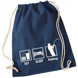 EAT SLEEP FISHING ANGELN ! Gymbag Rucksack Turnbeutel Tasche Backpack für Pausenhof, Schule, Sport, Urlaub