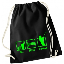 EAT SLEEP FISHING ANGELN ! Gymbag Rucksack Turnbeutel Tasche Backpack für Pausenhof, Schule, Sport, Urlaub