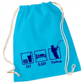 EAT SLEEP FISHING ANGELN ! Gymbag Rucksack Turnbeutel Tasche Backpack für Pausenhof, Schule, Sport, Urlaub