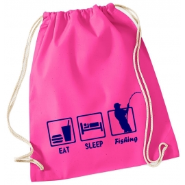 EAT SLEEP FISHING ANGELN ! Gymbag Rucksack Turnbeutel Tasche Backpack für Pausenhof, Schule, Sport, Urlaub