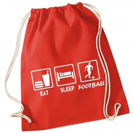 EAT SLEEP FUSSBALL ! Gymbag Rucksack Turnbeutel Tasche Backpack für Pausenhof, Schule, Sport, Urlaub