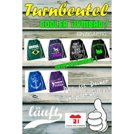 EAT SLEEP FUSSBALL ! Gymbag Rucksack Turnbeutel Tasche Backpack für Pausenhof, Schule, Sport, Urlaub