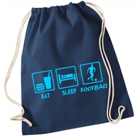 EAT SLEEP FUSSBALL ! Gymbag Rucksack Turnbeutel Tasche Backpack für Pausenhof, Schule, Sport, Urlaub