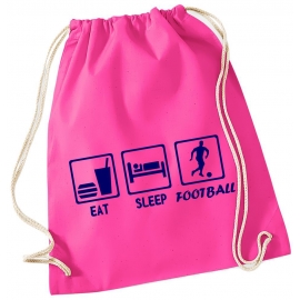 EAT SLEEP FUSSBALL ! Gymbag Rucksack Turnbeutel Tasche Backpack für Pausenhof, Schule, Sport, Urlaub