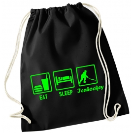 EAT SLEEP EISHOCKEY ! Gymbag Rucksack Turnbeutel Tasche Backpack für Pausenhof, Schule, Sport, Urlaub