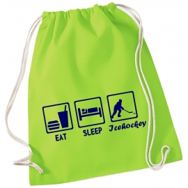 EAT SLEEP EISHOCKEY ! Gymbag Rucksack Turnbeutel Tasche Backpack für Pausenhof, Schule, Sport, Urlaub