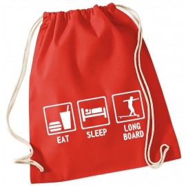 EAT SLEEP LONGBOARD ! Gymbag Rucksack Turnbeutel Tasche Backpack für Pausenhof, Schule, Sport, Urlaub