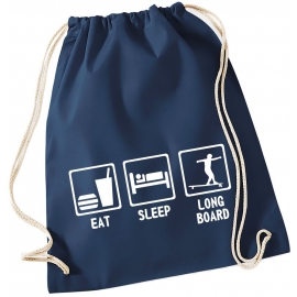 EAT SLEEP LONGBOARD ! Gymbag Rucksack Turnbeutel Tasche Backpack für Pausenhof, Schule, Sport, Urlaub