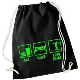 EAT SLEEP LONGBOARD ! Gymbag Rucksack Turnbeutel Tasche Backpack für Pausenhof, Schule, Sport, Urlaub