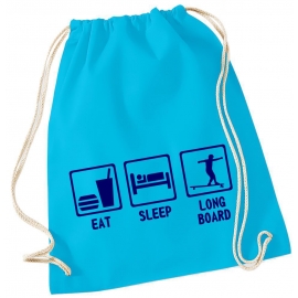 EAT SLEEP LONGBOARD ! Gymbag Rucksack Turnbeutel Tasche Backpack für Pausenhof, Schule, Sport, Urlaub