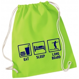 EAT SLEEP LONGBOARD ! Gymbag Rucksack Turnbeutel Tasche Backpack für Pausenhof, Schule, Sport, Urlaub