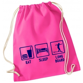 EAT SLEEP LONGBOARD ! Gymbag Rucksack Turnbeutel Tasche Backpack für Pausenhof, Schule, Sport, Urlaub