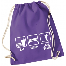 EAT SLEEP LONGBOARD ! Gymbag Rucksack Turnbeutel Tasche Backpack für Pausenhof, Schule, Sport, Urlaub