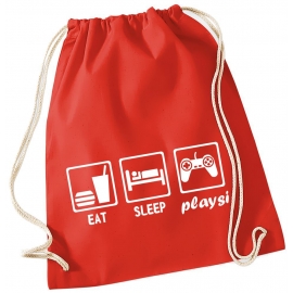 EAT SLEEP PLAYSI ! Gymbag Rucksack Turnbeutel Tasche Backpack für Pausenhof, Schule, Sport, Urlaub