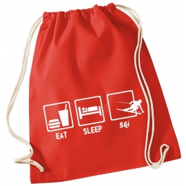 EAT SLEEP SKI ! Gymbag Rucksack Turnbeutel Tasche Backpack für Pausenhof, Schule, Sport, Urlaub