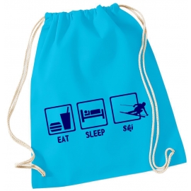 EAT SLEEP SKI ! Gymbag Rucksack Turnbeutel Tasche Backpack für Pausenhof, Schule, Sport, Urlaub