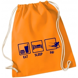 EAT SLEEP SKI ! Gymbag Rucksack Turnbeutel Tasche Backpack für Pausenhof, Schule, Sport, Urlaub