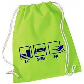 EAT SLEEP SKI ! Gymbag Rucksack Turnbeutel Tasche Backpack für Pausenhof, Schule, Sport, Urlaub