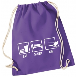 EAT SLEEP SKI ! Gymbag Rucksack Turnbeutel Tasche Backpack für Pausenhof, Schule, Sport, Urlaub