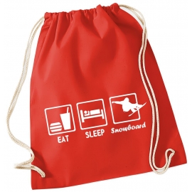 EAT SLEEP SNOWBOARD ! Gymbag Rucksack Turnbeutel Tasche Backpack für Pausenhof, Schule, Sport, Urlaub