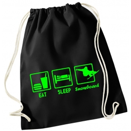 EAT SLEEP SNOWBOARD ! Gymbag Rucksack Turnbeutel Tasche Backpack für Pausenhof, Schule, Sport, Urlaub