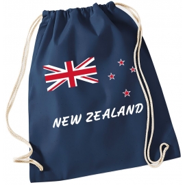 NEW ZEALAND GYMBAG FLAGGE NEUSEELAND Blau Navy Schwarz Rucksack Gymsac Back pack Ranzen Sporttasche Turnbeutel