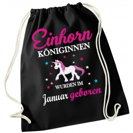 EINHORN KÖNIGINNEN WURDEN IM JANUAR GEBOREN ! Unicorn Gymbag Rucksack Turnbeutel Tasche  Pferde Ponys Mädchen Backpack für Reiterhof, Schule, Sport