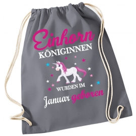 EINHORN KÖNIGINNEN WURDEN IM JANUAR GEBOREN ! Unicorn Gymbag Rucksack Turnbeutel Tasche  Pferde Ponys Mädchen Backpack für Reiterhof, Schule, Sport