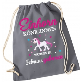 EINHORN KÖNIGINNEN WURDEN IM FEBRUAR GEBOREN ! Unicorn Gymbag Rucksack Turnbeutel Tasche  Pferde Ponys Mädchen Backpack für Reiterhof, Schule, Sport