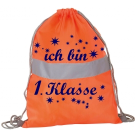 Ich bin 1.Klasse Neon Turnbeutel zur Einschulung Schulanfänger ABC Schützen Turnbeutel in Neongelb und Neonorange