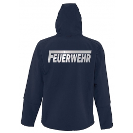 FEUERWEHR SOFTSHELL Jacke mit Kapuze für Herren, Damen, Kinder mit reflektierendem Druck vorne + hinten  S M L XL 2XL 3XL  FF BF