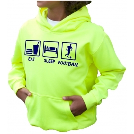 EAT SLEEP FOOTBALL ! NEON KINDER SPORT HOODIES  Sweatshirt mit Kapuze- Neongelb, Neongrün, Neonpink, Neonorange Kinder Funktionsshirts Trikot für alle Sportarten 3 bis 14 Jahre