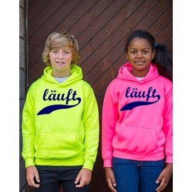 LÄUFT ! NEON KINDER SPORT HOODIES  Sweatshirt mit Kapuze- Neongelb, Neongrün, Neonpink, Neonorange Kinder Funktionsshirts Trikot für alle Sportarten 3 bis 14 Jahre